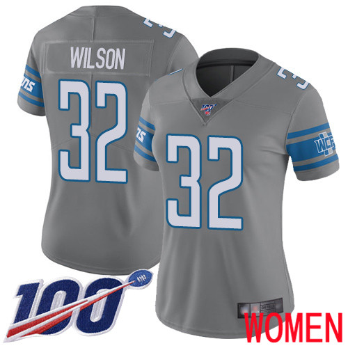Detroit Lions Limited Steel Women Tavon Wilson Jersey NFL Football #32 100th Season Rush Vapor Untouchable->women nfl jersey->Women Jersey